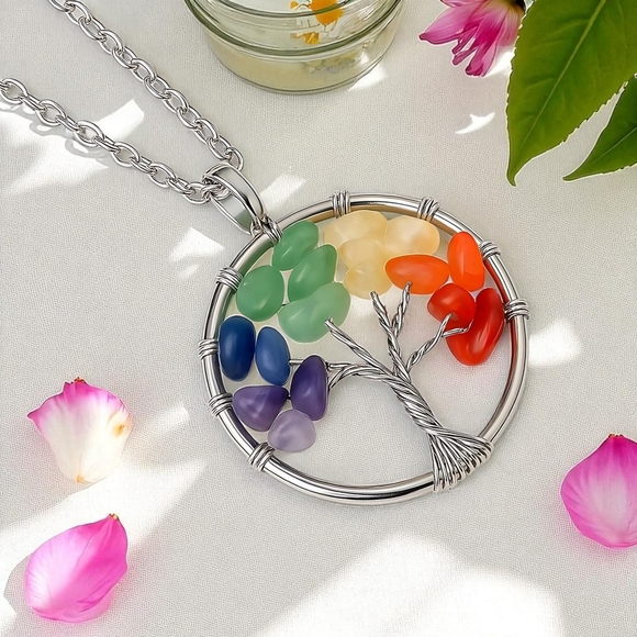 ποΈTree Of Life π³ Handmade Colorful Boho Chic Pendant With Natural Stones ππ - Picture 6 of 13